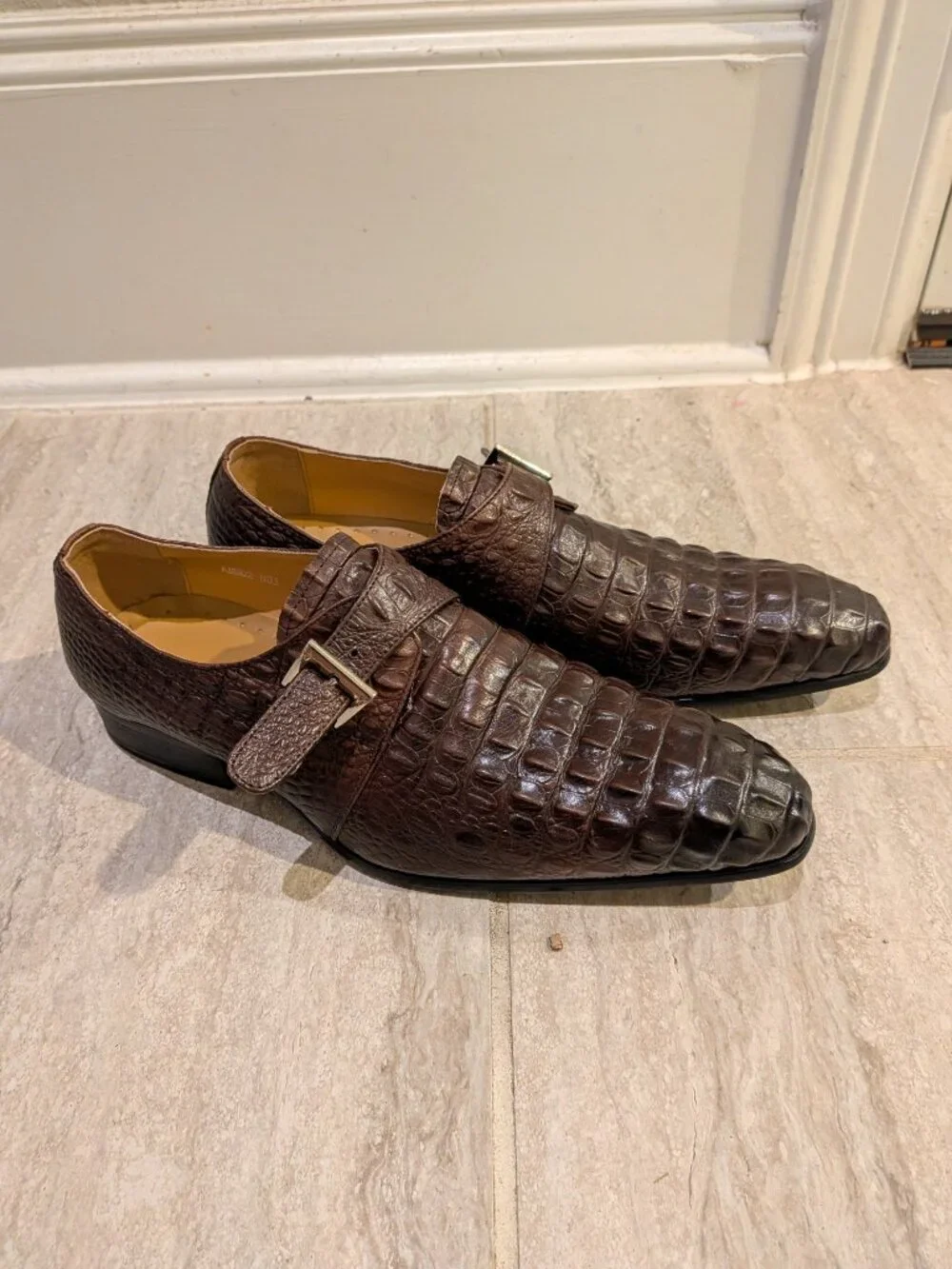 Vero cuoio Brown Leather Shoes Crocodile Pattern Lace Up Size 40 US 8